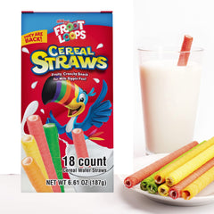 Galerie Kellogg's edible straw placed in a glass of milk demonstrating sipping and flavor release