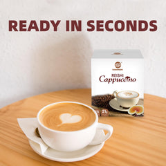 GANOHERB prepared cappuccino in a cup with foam highlighting smooth, creamy texture