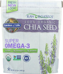 Garden of Life chia seeds in spoon showing easy portioning and quick nutrient boost