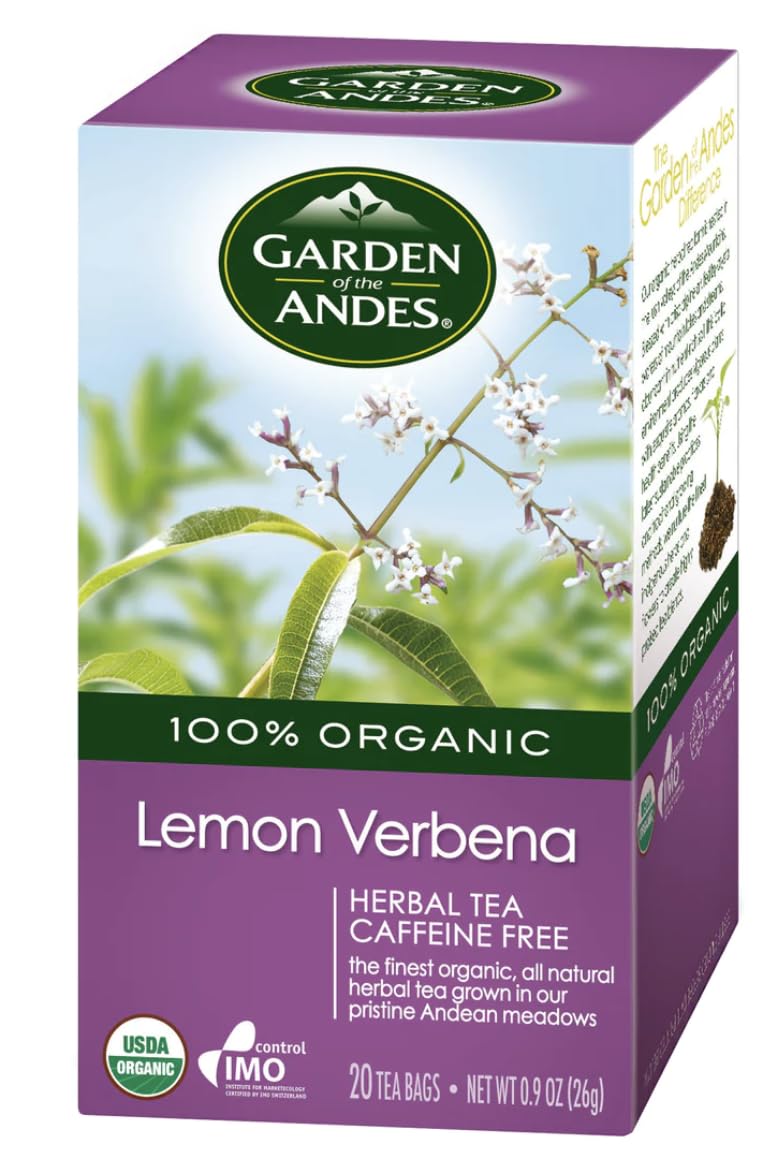 Garden of the Andes front packaging showing organic decaf lemon verbena benefits