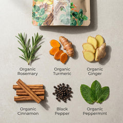 Gardenika loose leaf close-up highlighting turmeric and ginger textures for aroma
