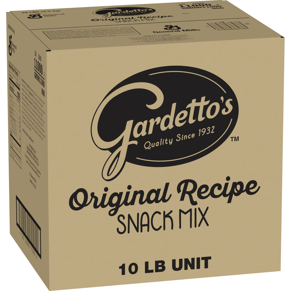 Gardetto's front of box showing 10 lb bulk packaging and brand appeal