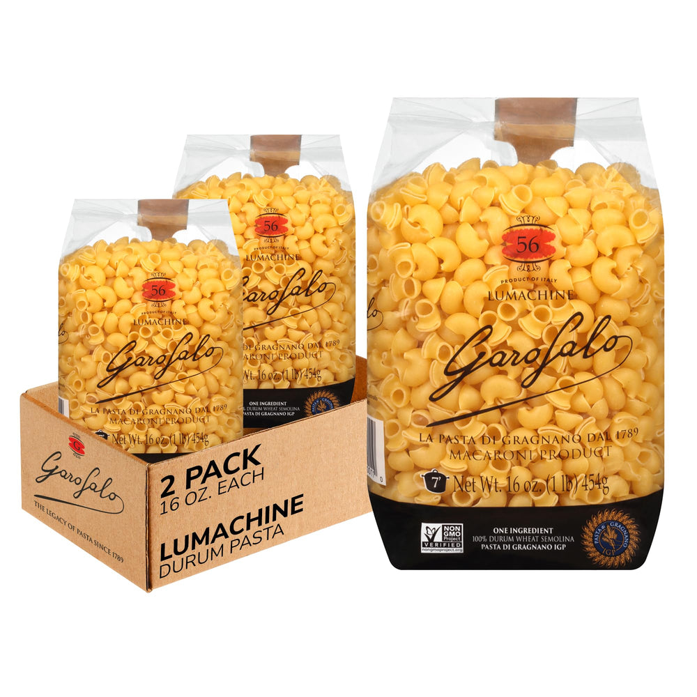 Garofalo front pack showing Lumachine shells and Italian branding, conveys authentic quality