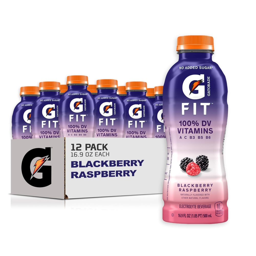 Gatorade bottle front packaging showing Blackberry Raspberry flavor and calories benefit