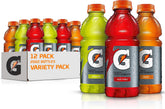 Gatorade front packaging showing 12-pack bottles and convenient storage