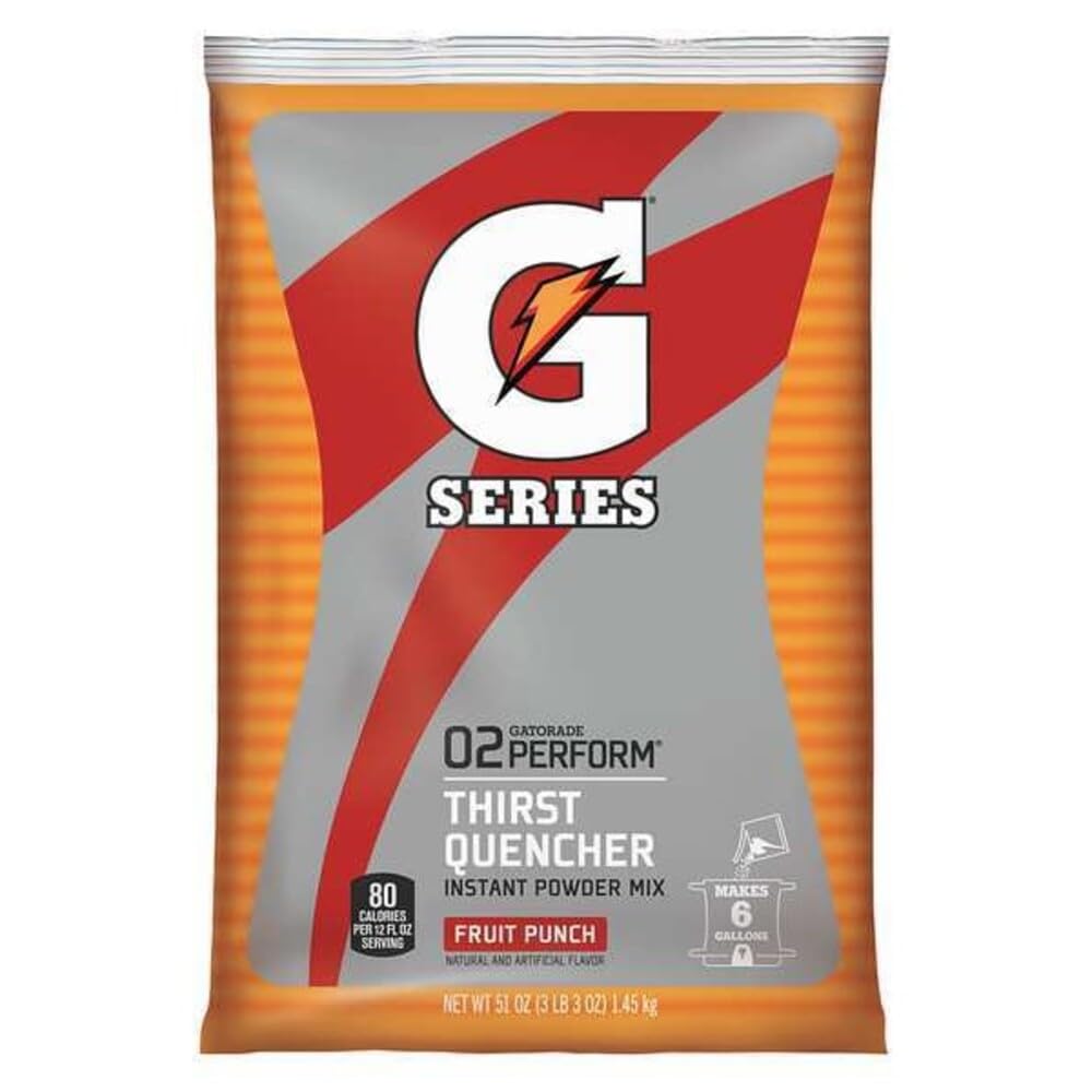 Gatorade 51 oz bag front packaging showing Fruit Punch branding and yield