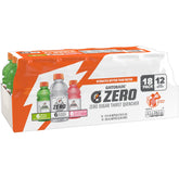 Gatorade G Zero front pack showing three flavors and 18 bottles for variety
