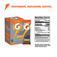 Close-up of a Gatorade Orange packet emphasizing easy single-serve convenience