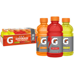 Gatorade variety pack front packaging showing 18 bottles and hydration benefits