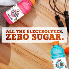 Gatorade Zero Glacier Freeze bottle close-up highlighting label and electrolyte info