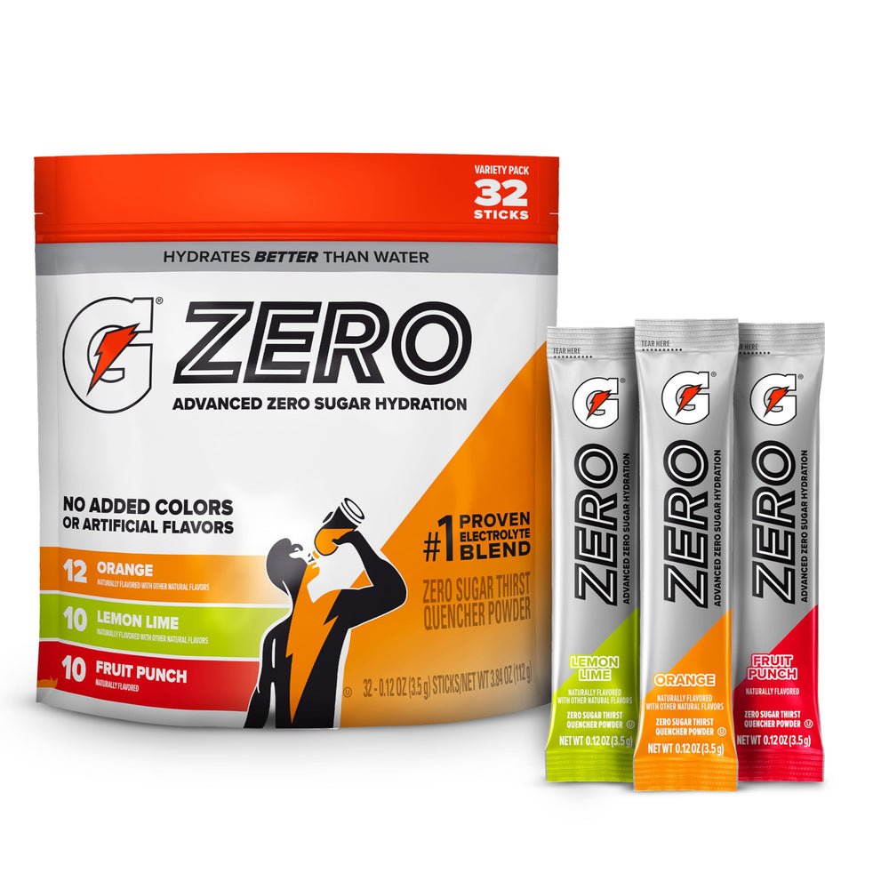 Gatorade pouch front showing variety pack and serving count for convenient hydration