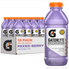 Gatorlyte front packaging showing mixed berry bottle and hydration benefits
