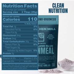 Geechie Boy Mill close-up of stone-ground blue cornmeal texture for better mouthfeel