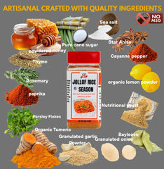 Bowl of Jollof rice made with Geenafoods showing authentic color and flavor benefit