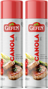 Gefen canola oil spray front packaging showing two 14oz cans and label benefits