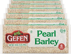 Gefen front packaging of 1 lb pearled barley showing label and stackability benefit