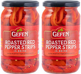 Gefen jar front view showing label and 16 oz roasted red pepper strips, convenient pantry staple