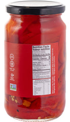 Gefen roasted red pepper strips on bruschetta, vibrant topping adding sweet smoky flavor