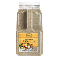 Gel Spice 5 lb jar front label showing fine ground 34 mesh pepper and kosher mark