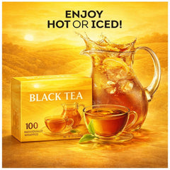 Generic brewed hot cup of black tea steaming, offering comforting warmth