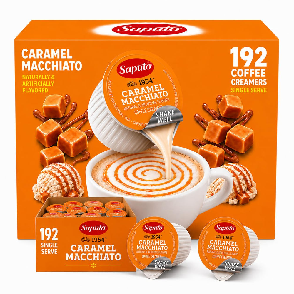 Generic caramel macchiato front packaging showing large 192-count value pack for convenience