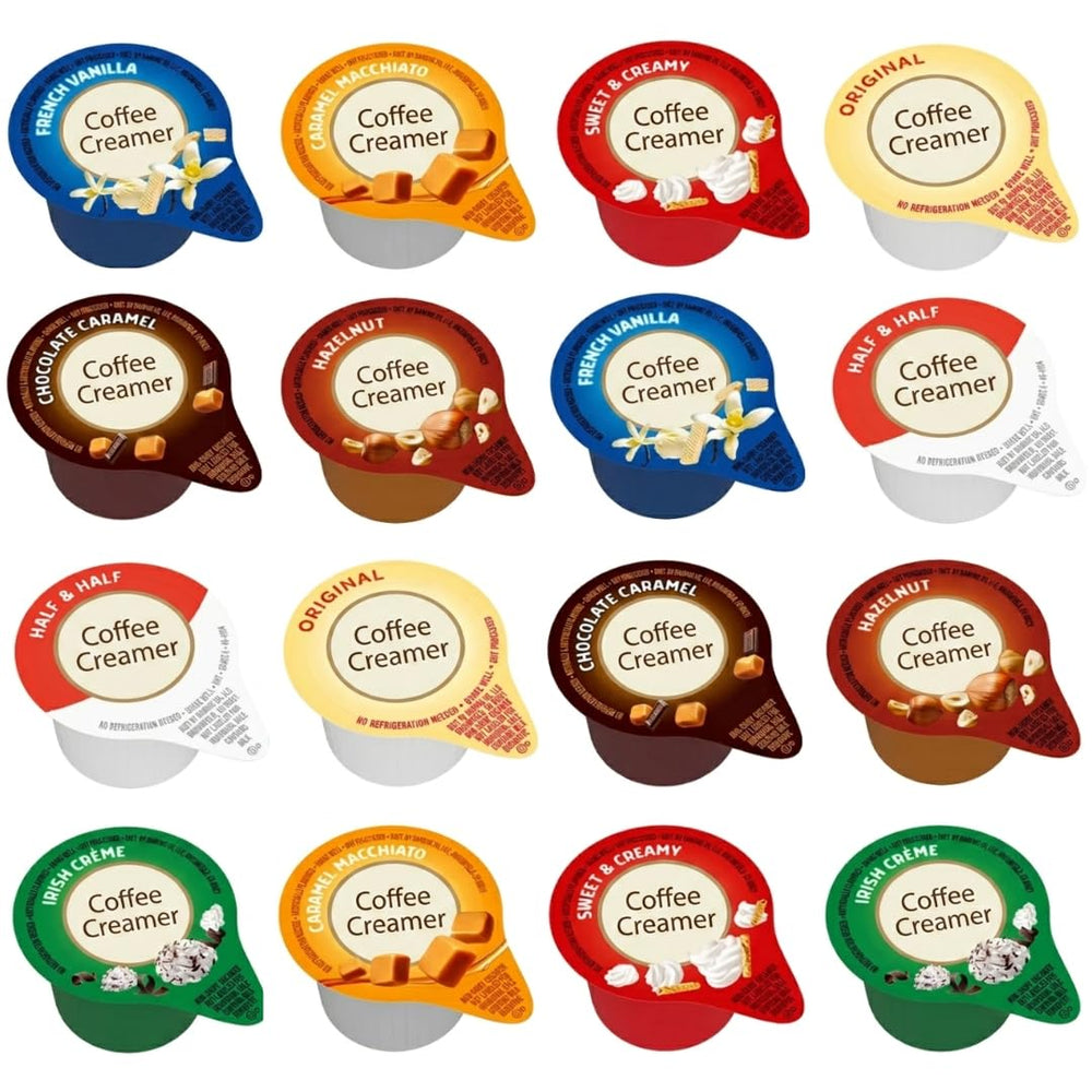 Generic front packaging of creamer cups showing 60-count convenience and quick serving