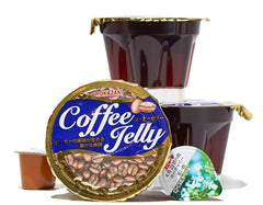Generic brand opened Japanese coffee jelly cup top view showing glossy gel and ready-to-eat benefit