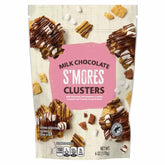 Generic brand front packaging showing milk chocolate s'mores clusters, convenient resealable bag