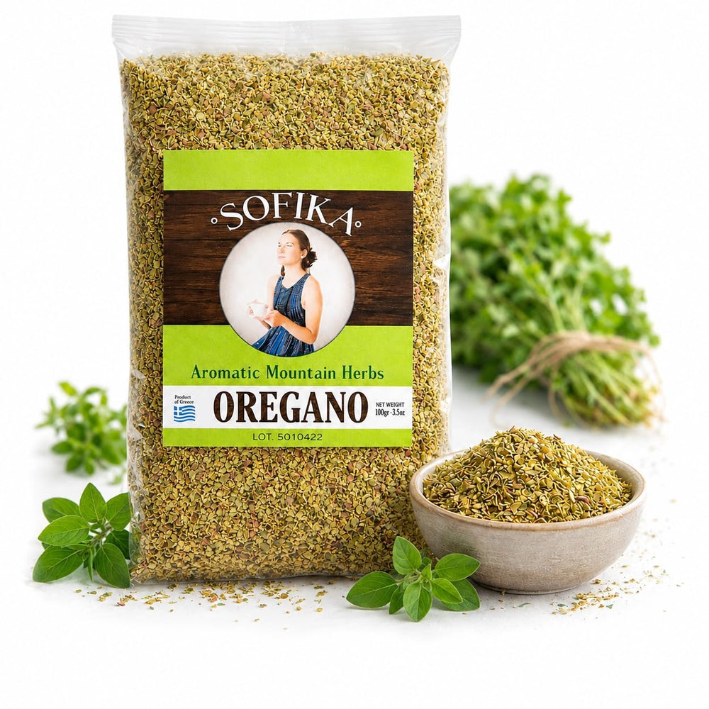 Generic oregano front packaging showing authentic Greek label and pantry-ready benefit