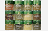 Generic brand front view of 12 mini organic spice bottles showing tidy packaging and variety, easy gifting