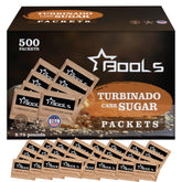 Generic raw sugar front box showing 500-count pack and branding for easy storage