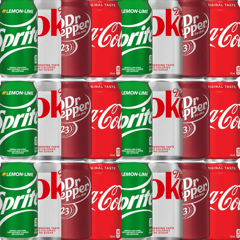 Generic brand front packaging view showing 18-count cans and assorted flavors for easy serving