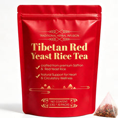Generic Tibetan Red Yeast Rice Tea front pack shows ingredients and convenience