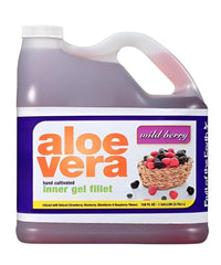 Generic wild berry aloe vera juice front bottle showing label and serving size for easy use