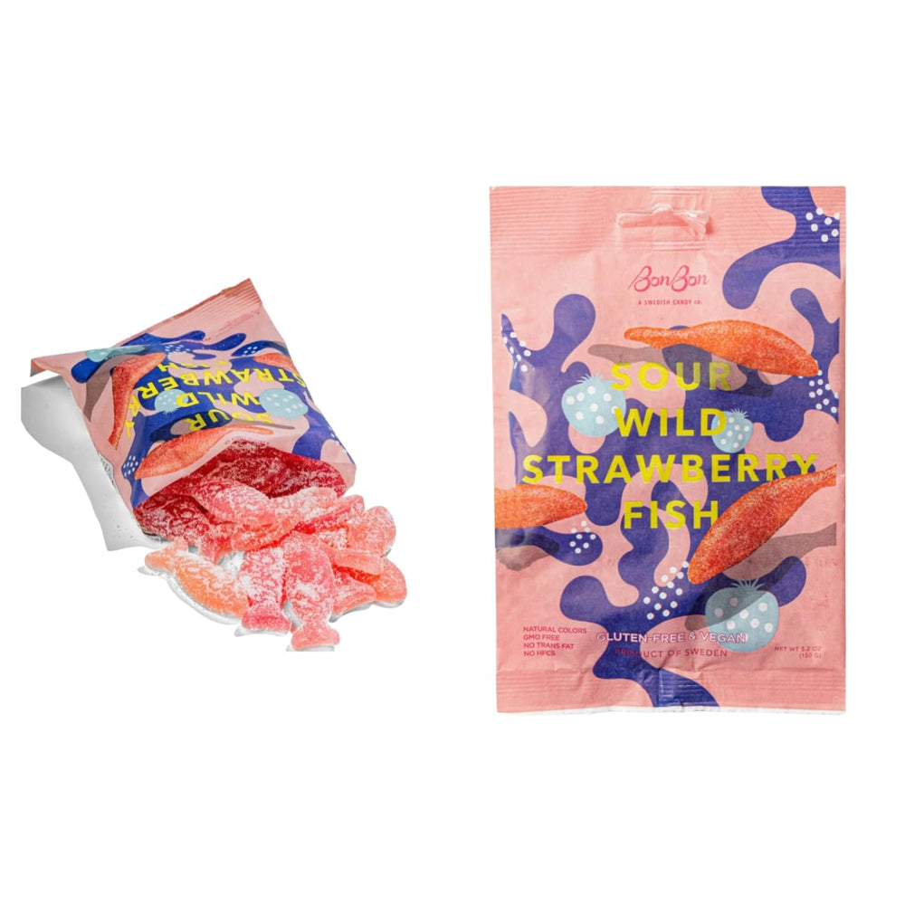 Generic wild strawberry front packaging showing two 5.2 oz bags and brand visibility benefiting gift-ready presentation