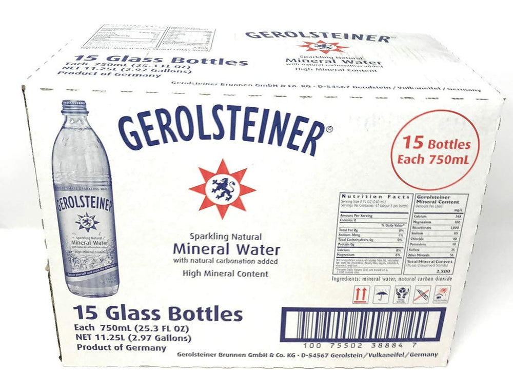 Gerolsteiner bottle pack front view showing refreshing mineral water for hydration