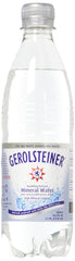 Gerolsteiner front bottle sparkling water showing label and refreshing bubbles