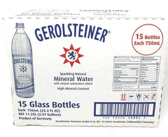 Gerolsteiner front packaging in glass bottle showing label and refreshing fizz