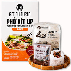 Get Cultured Box front packaging showing the beef pho kit, convenient authentic flavor