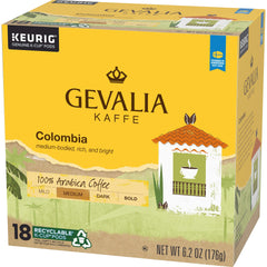 Gevalia brewed cup in kitchen setting emphasizing bright medium-bodied flavor