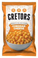 G.H. Cretors front packaging showing bold cheddar branding and benefit of gourmet flavor