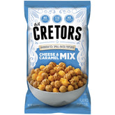 G.H. Cretors front packaging showing cheese and caramel flavors for convenient snacking