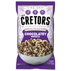 G.H. Cretors front packaging showing dark chocolatey drizzle and convenience