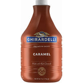 Ghirardelli caramel sauce bottle front view showing label and size benefit