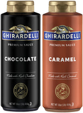 Ghirardelli chocolate bottle front view showing easy-squeeze bottle and rich flavor