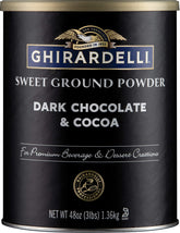 Ghirardelli front of can showing label and 3 lb size, clear product identity and convenience