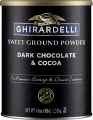 Ghirardelli front of can showing label and 3 lb size, clear product identity and convenience