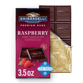 Ghirardelli front packaging showing raspberry bars and benefits