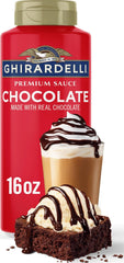 Ghirardelli front packaging showing bottle and label, highlights premium chocolate