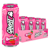 GHOST front packaging showing Bubblicious Strawberry Splash can and benefits